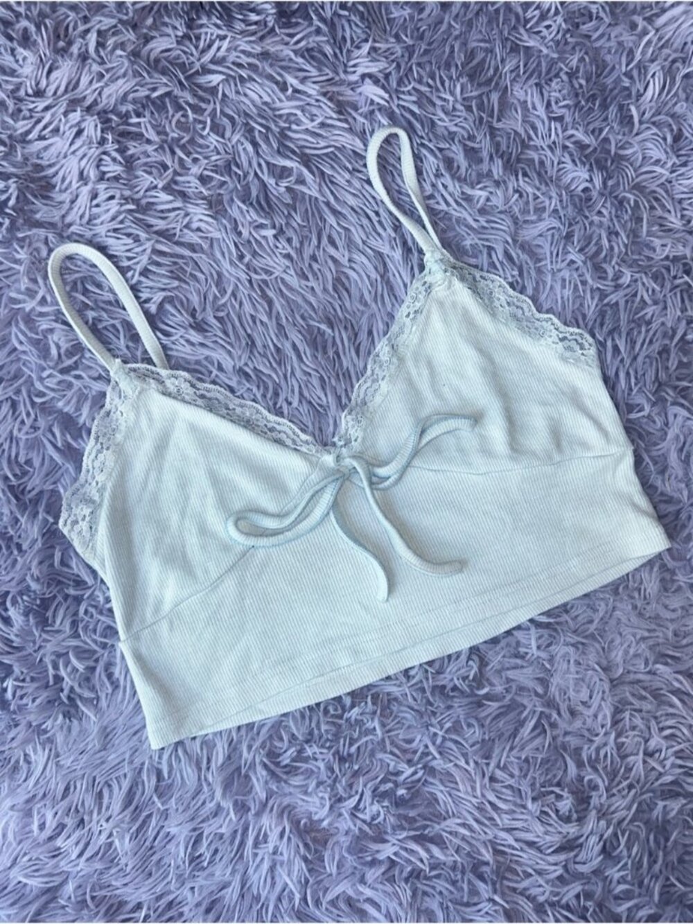 Zaful Light Blue Lace-Trim Ribbed Bralette